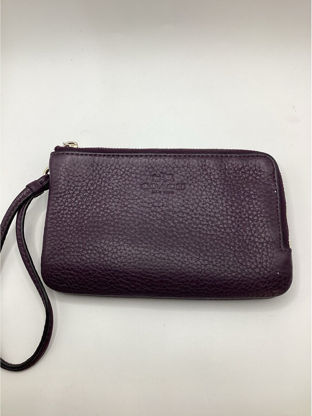 Coach Double Zip Wristlet Plum Purple Pebbled Leather Wallet Clutch